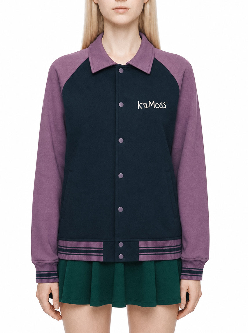 Contrast Raglan Sleeve Baseball Jacket