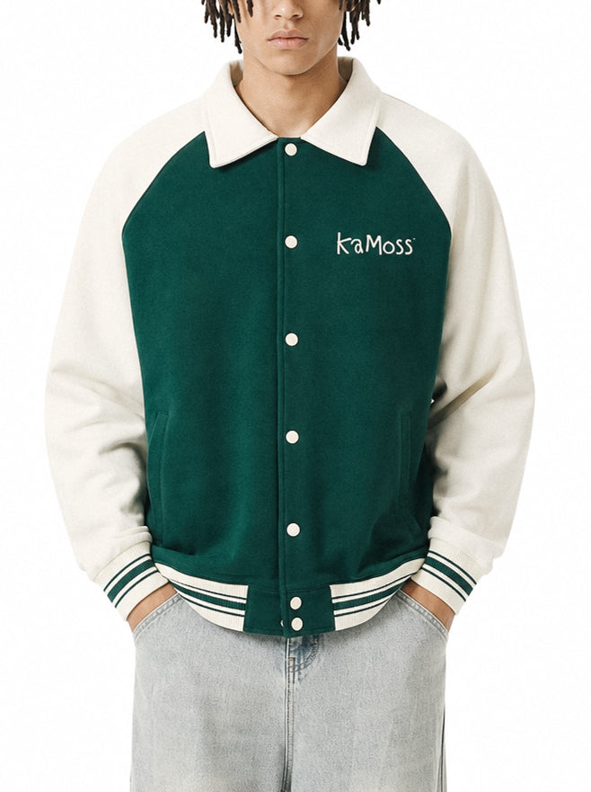 Contrast Raglan Sleeve Baseball Jacket