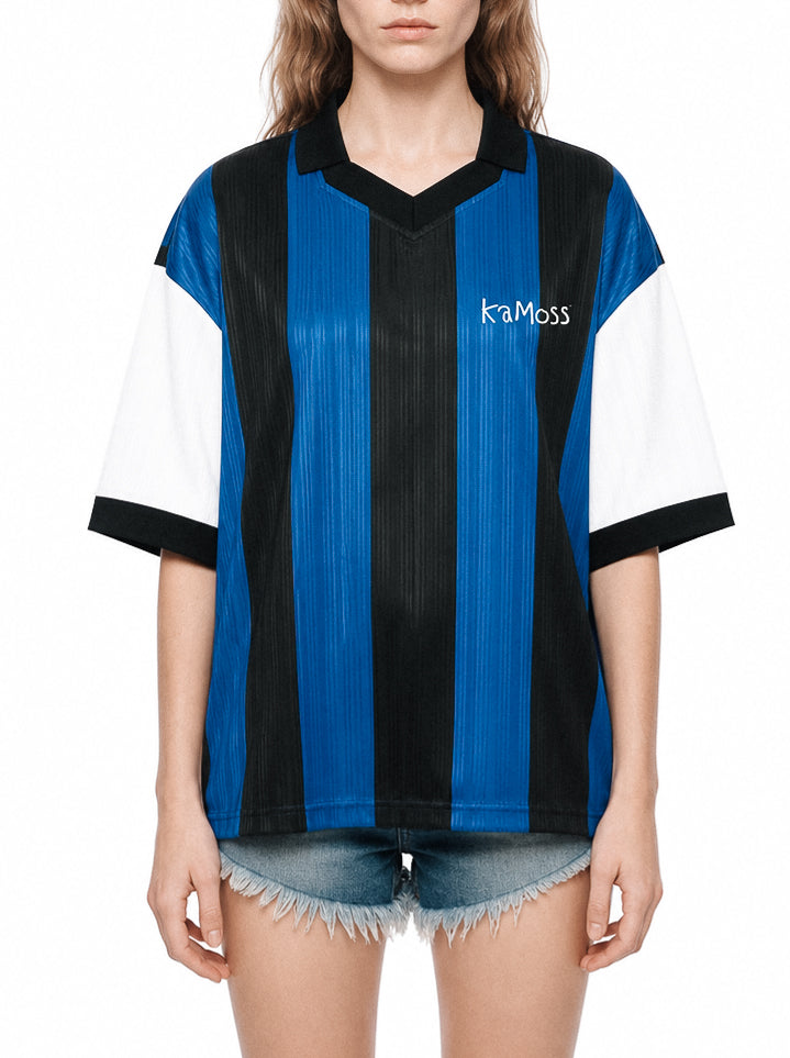 Unisex Boxy Striped Collared Soccer Jersey