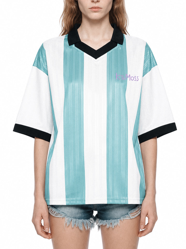 Unisex Boxy Striped Collared Soccer Jersey
