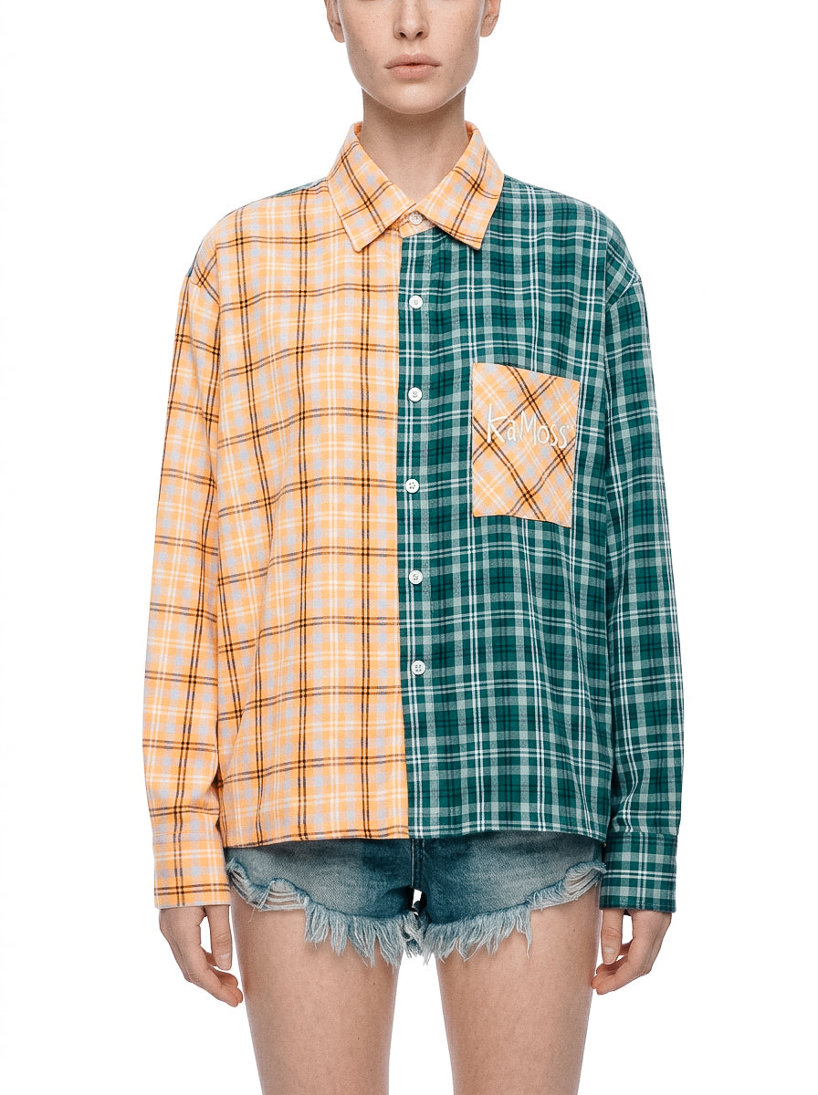 Unisex Oversized Plaid Color Block Shirt